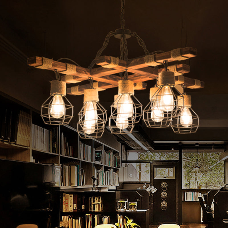 8 lumières Globe Plafond Lightture Farmhouse Beege Metal Metal Chandelier Éclairage