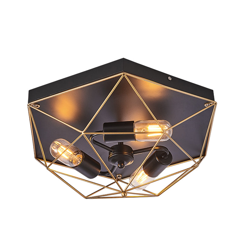 3 Lights Geometric Flush Mount Industrial Black Metal Flush Ceiling Light Fixture
