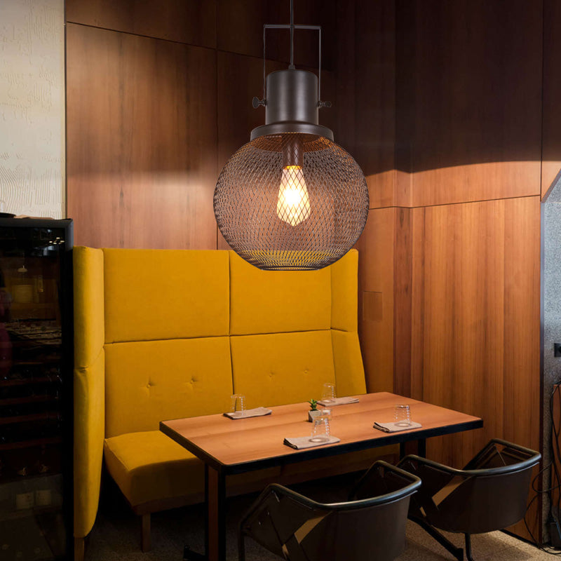 Zwart 1 lichte hanglamp Antiek metalen bol plafondarmatuur voor eetkamer