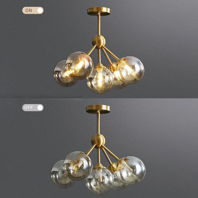 Lámpara de techo semiempotrada Globe de cristal transparente, montaje empotrado