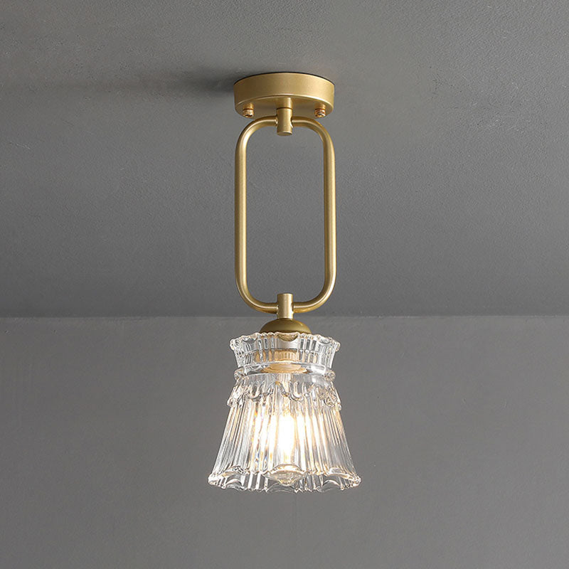 Luz de techo de montaje semi rasgador sombreado de vidrio Luz de montaje de techo dorado nórdico de montura de montaje