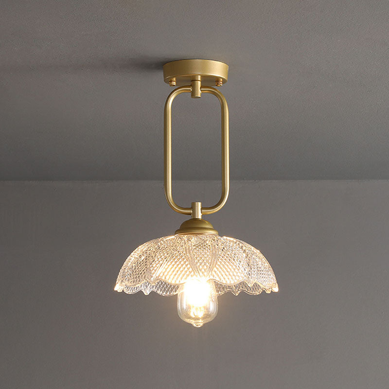 Luz de techo de montaje semi rasgador sombreado de vidrio Luz de montaje de techo dorado nórdico de montura de montaje