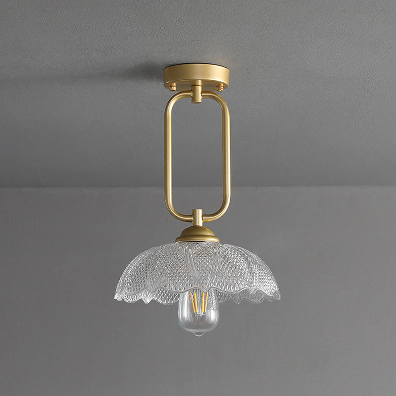 Luz de techo de montaje semi rasgador sombreado de vidrio Luz de montaje de techo dorado nórdico de montura de montaje