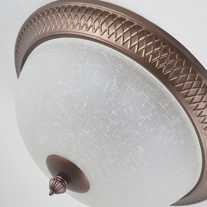 Brown Bowl Ceiling Fixture in Traditional Creative Style Wrought Iron Flush Mount with Glass Shade