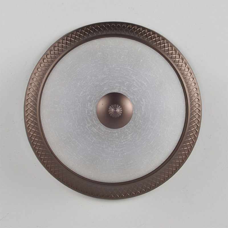 Brown Bowl Ceiling Fixture in Traditional Creative Style Wrought Iron Flush Mount with Glass Shade