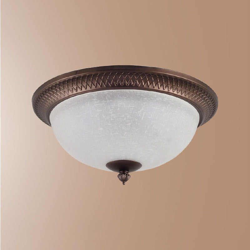 Brown Bowl Ceiling Fixture in Traditional Creative Style Wrought Iron Flush Mount with Glass Shade