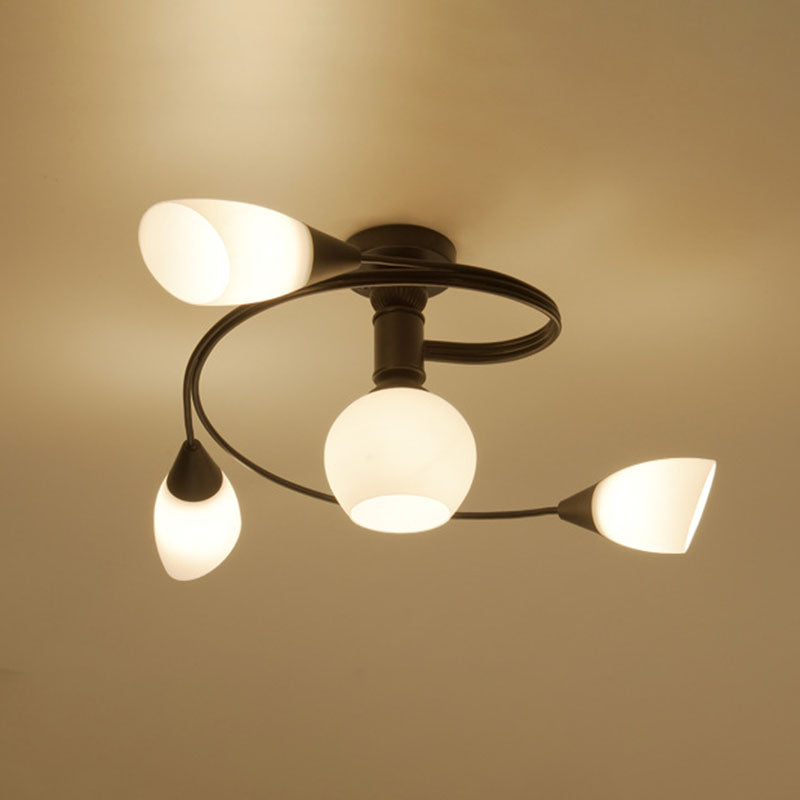 Luz de techo negro de vidrio en el estilo tradicional de hierro forjado de hierro forjado de hierro radial de interiores Semi Flush Monte