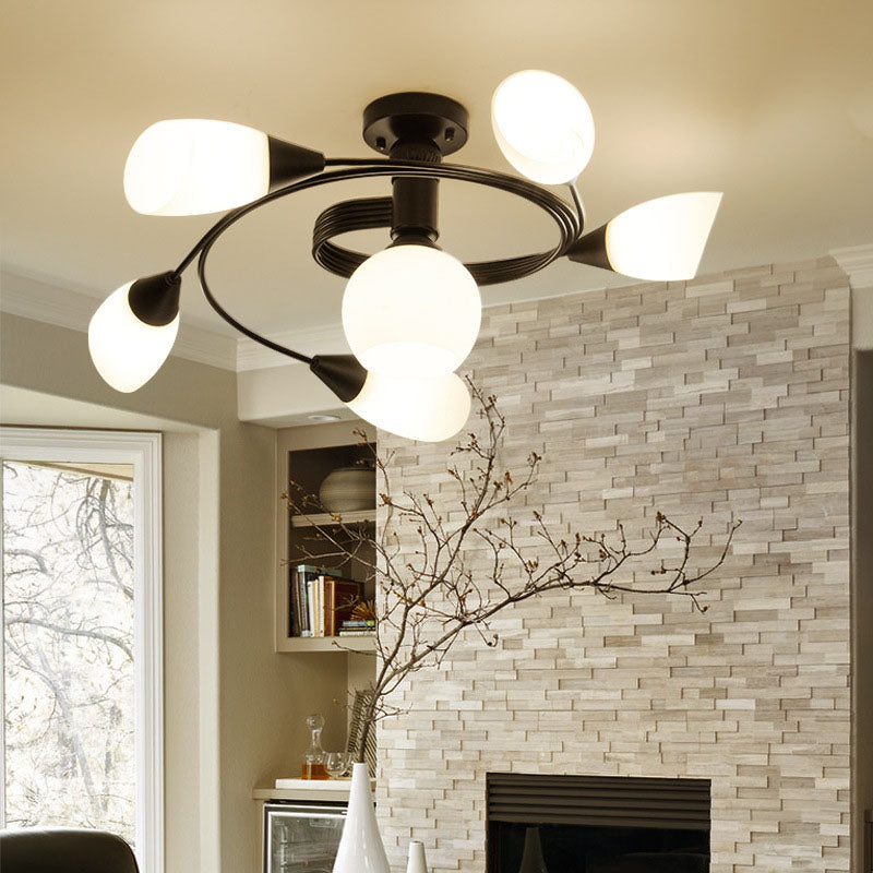 Luz de techo negro de vidrio en el estilo tradicional de hierro forjado de hierro forjado de hierro radial de interiores Semi Flush Monte