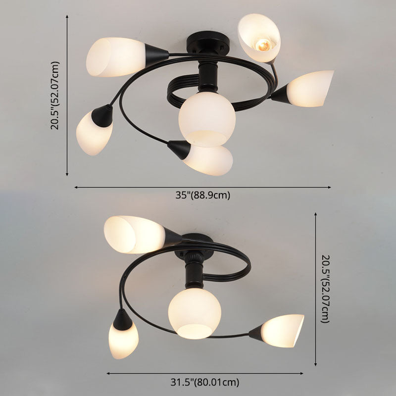Luz de techo negro de vidrio en el estilo tradicional de hierro forjado de hierro forjado de hierro radial de interiores Semi Flush Monte