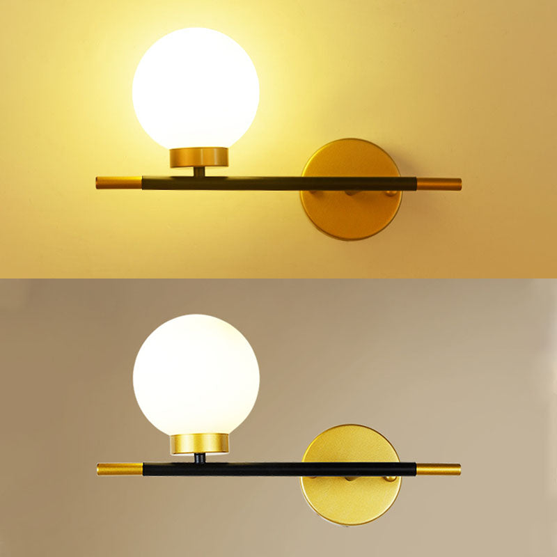 Globe Sconce Light Fixture Simplicity Style Glass Bedroom Wall Sconce Lighting in Gold-Black