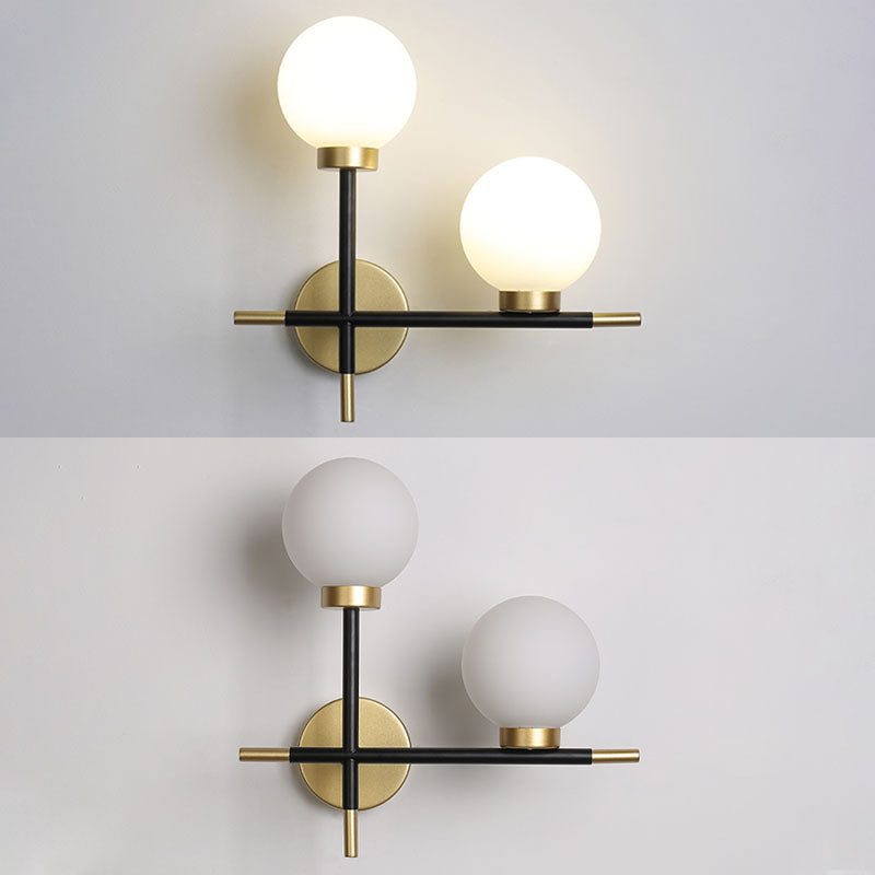 Globe Sconce Light Fixture Simplicity Style Glass Bedroom Wall Sconce Lighting in Gold-Black