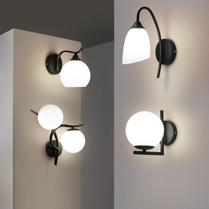 Shaded Bedroom Wall Sconce Lighting Glass Nordic Style Wall Lighting Fixture in Black