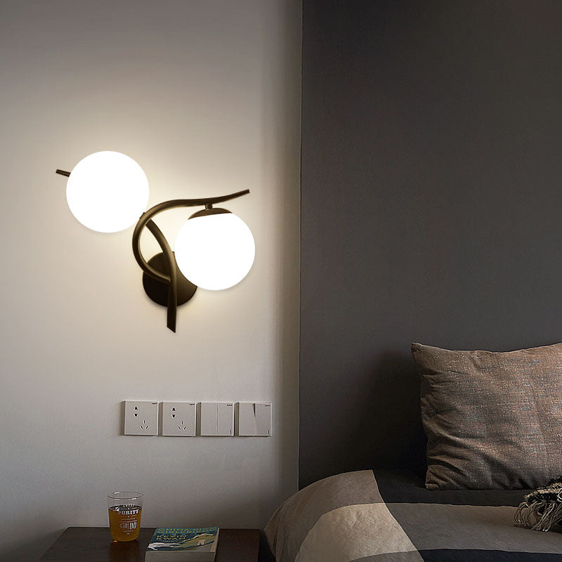 Shaded Bedroom Wall Sconce Lighting Glass Nordic Style Wall Lighting Fixture in Black