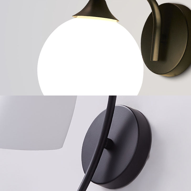 Shaded Bedroom Wall Sconce Lighting Glass Nordic Style Wall Lighting Fixture in Black