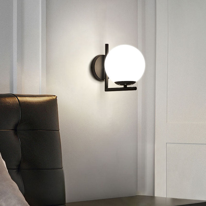Shaded Bedroom Wall Sconce Lighting Glass Nordic Style Wall Lighting Fixture in Black