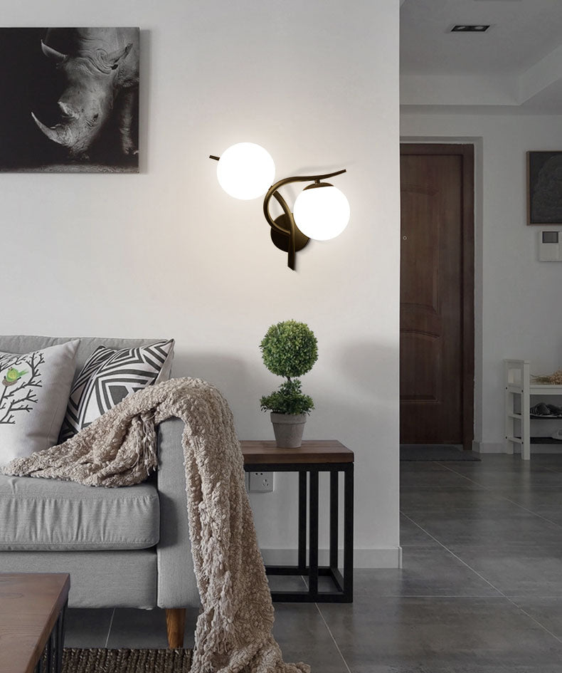 Shaded Bedroom Wall Sconce Lighting Glass Nordic Style Wall Lighting Fixture in Black