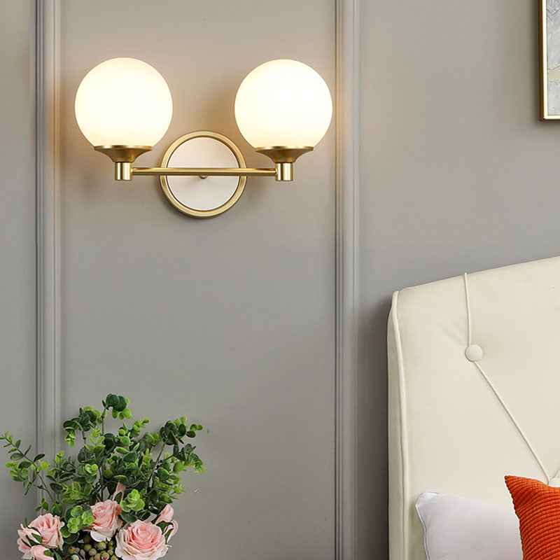 White Sphere Wall Light Sconce Modern Glass Wall Mount Light Fixture for Bedroom