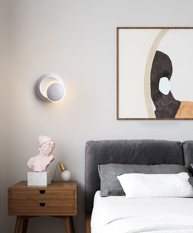 New Modern Aluminum 1-Light Wall Mount Lamp Adjustable Round Wall Sconce for Bedroom