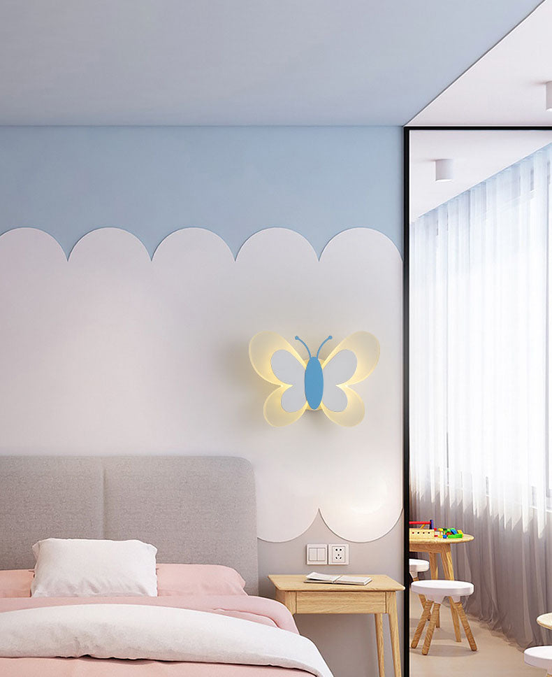 Cartoon Acrylic Wall Lighting 1-Light Butterfly Sconce Light for Children's Room