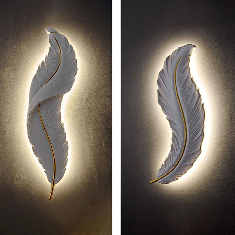 Lámpara de pared contemporánea de pared de resina de plumas de 1 luces para sala de estar para sala de estar