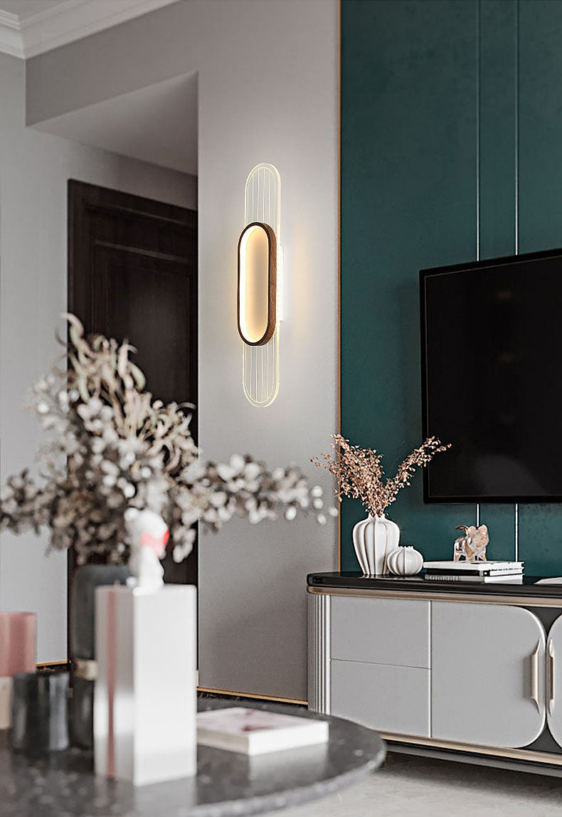 Houten eigentijdse muur sconce 1-licht ovale wand gemonteerde verlichting voor slaapkamer