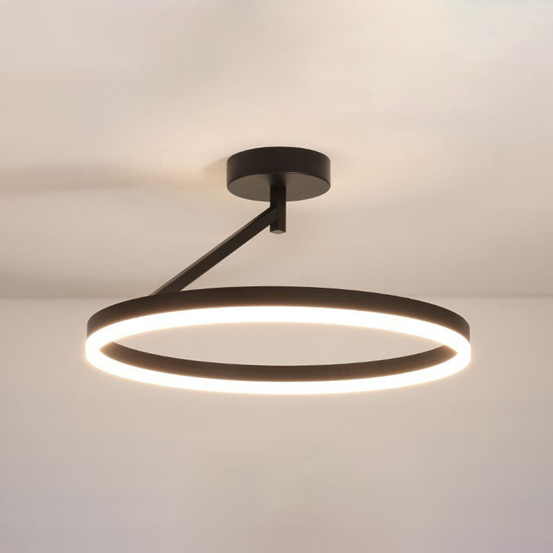 Acrylic Semi Flush Light Fixtures Oval Ring Modern Simplicity Bedroom Ceiling Flush Mount Lights