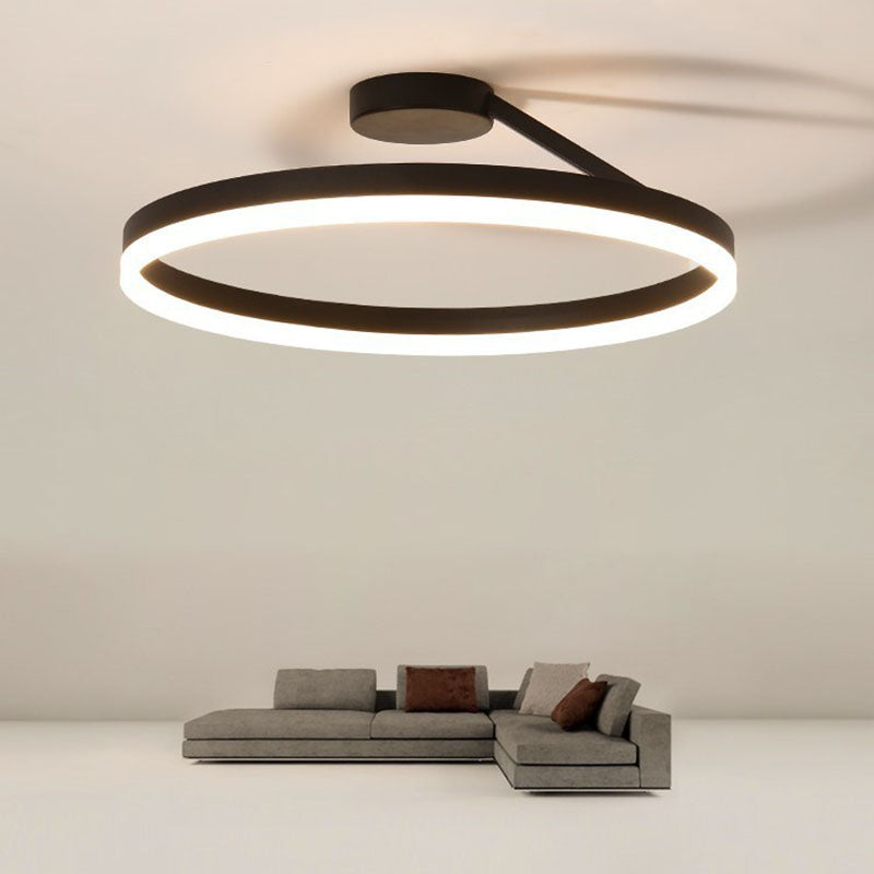Acrylic Semi Flush Light Fixtures Oval Ring Modern Simplicity Bedroom Ceiling Flush Mount Lights