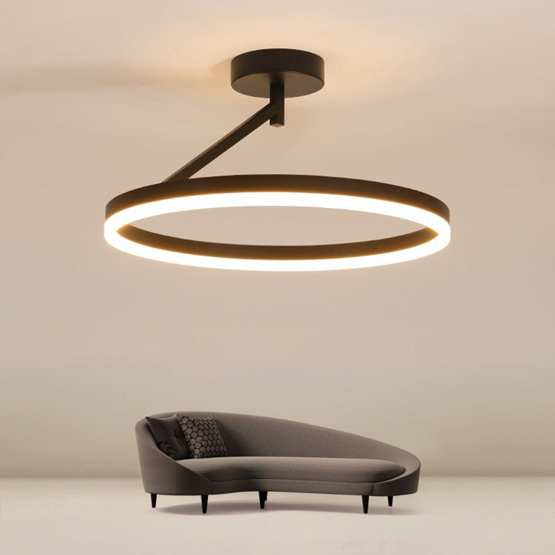 Acrylic Semi Flush Light Fixtures Oval Ring Modern Simplicity Bedroom Ceiling Flush Mount Lights
