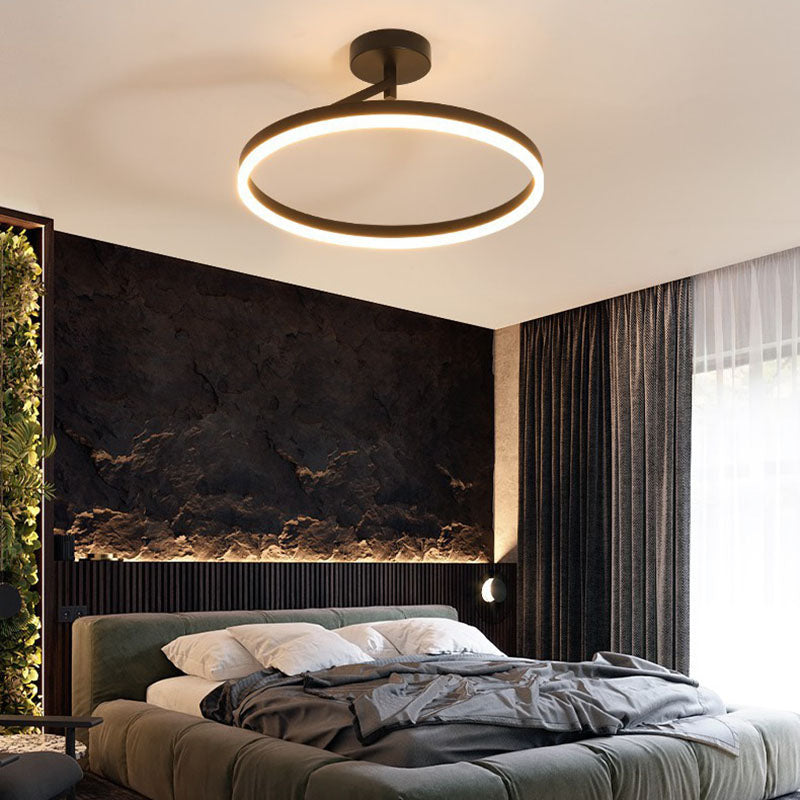Acrylic Semi Flush Light Fixtures Oval Ring Modern Simplicity Bedroom Ceiling Flush Mount Lights