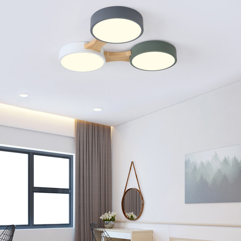 Circular LED Macaron Ceiling Fixture in Modern Creative Style Wooden Flush Mount with Acrylic Shade