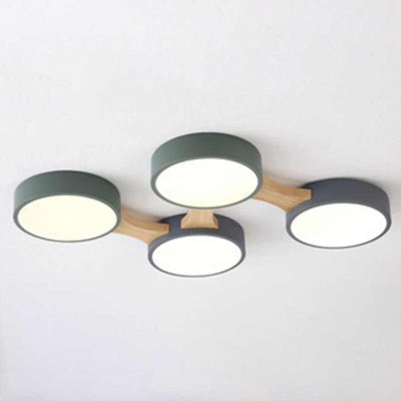 Ronde LED Macaron Plafond Fixture in Modern Creative Style Wooden Flush Mount met Acryl