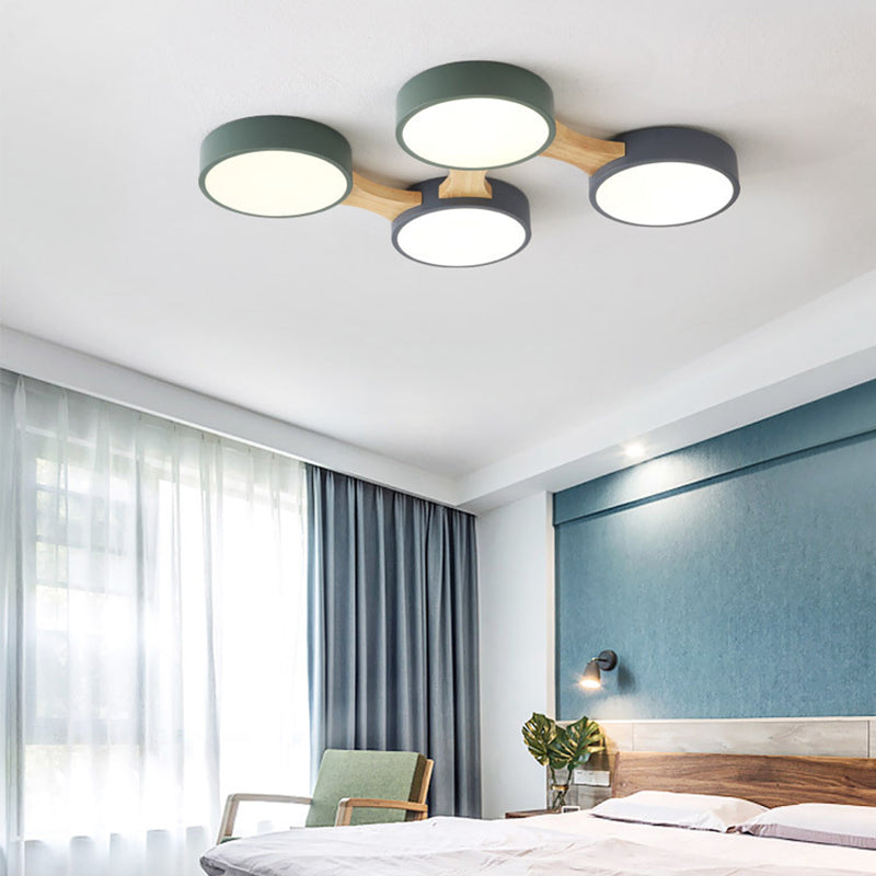 Ronde LED Macaron Plafond Fixture in Modern Creative Style Wooden Flush Mount met Acryl