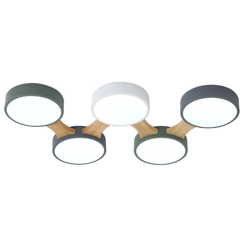 Circular LED Macaron Ceiling Fixture in Modern Creative Style Wooden Flush Mount with Acrylic Shade