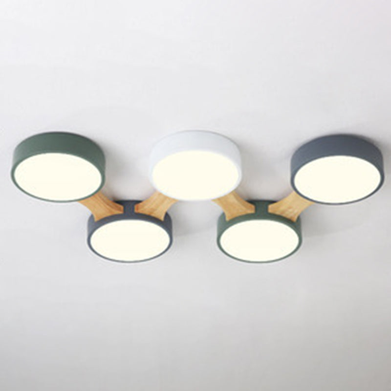 Ronde LED Macaron Plafond Fixture in Modern Creative Style Wooden Flush Mount met Acryl