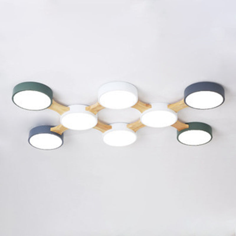 Ronde LED Macaron Plafond Fixture in Modern Creative Style Wooden Flush Mount met Acryl