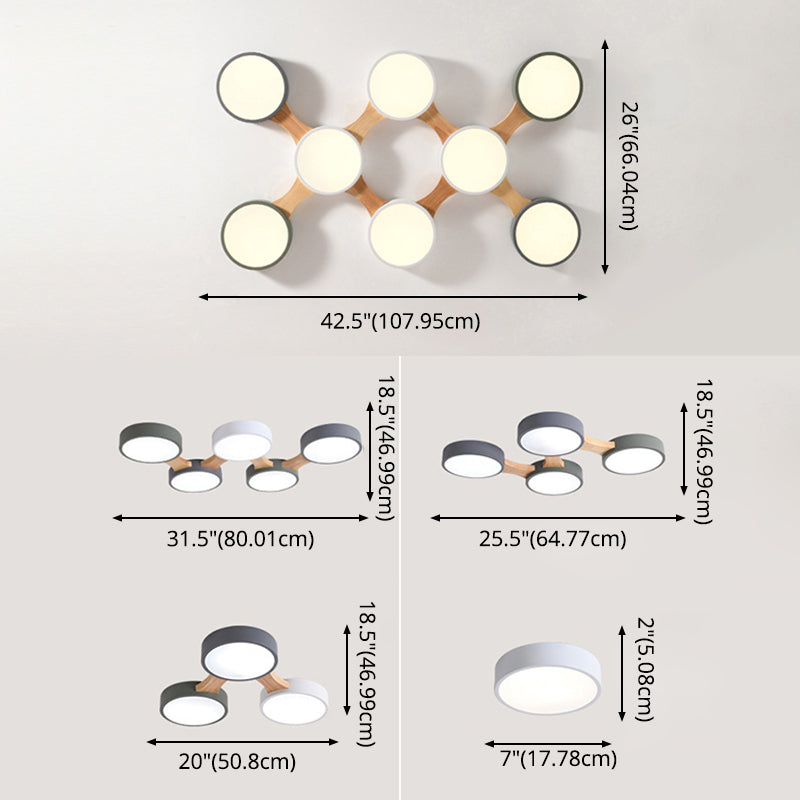 Circular LED Macaron Ceiling Fixture in Modern Creative Style Wooden Flush Mount with Acrylic Shade