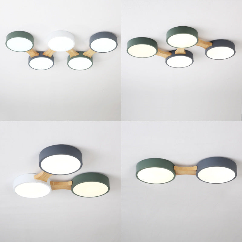 Ronde LED Macaron Plafond Fixture in Modern Creative Style Wooden Flush Mount met Acryl