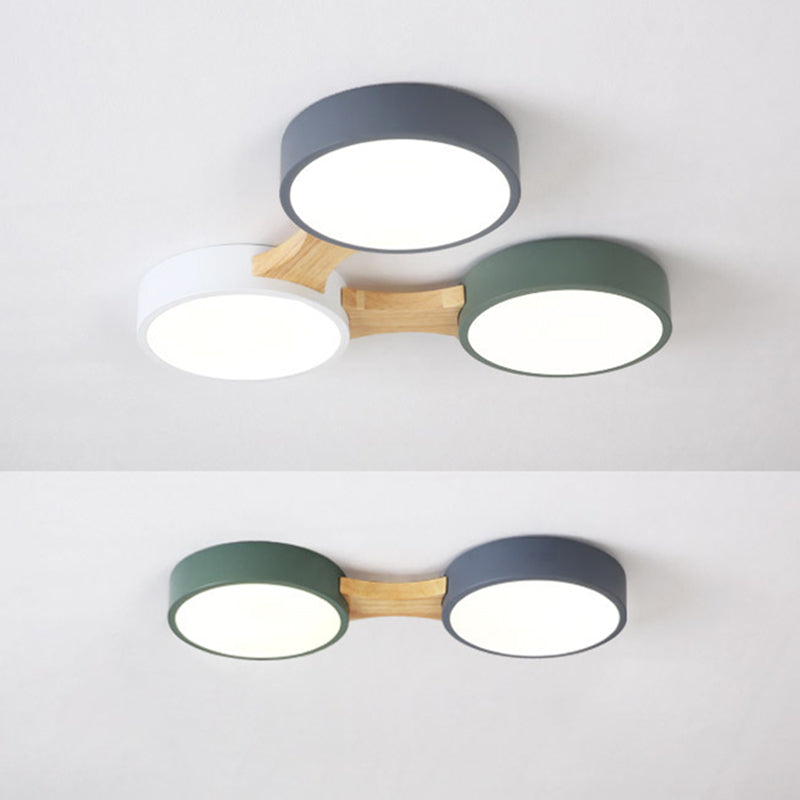 Ronde LED Macaron Plafond Fixture in Modern Creative Style Wooden Flush Mount met Acryl