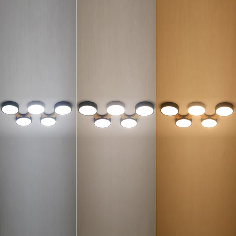 Ronde LED Macaron Plafond Fixture in Modern Creative Style Wooden Flush Mount met Acryl