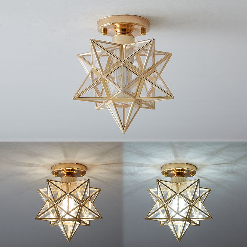 Star Semi-Flush Ceiling Light Traditional Acrylic Ceiling Mount Chandelier for Bedroom