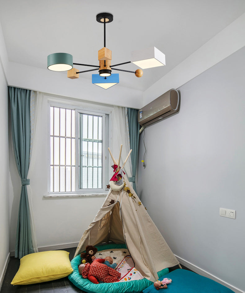 Luce a ciondolo a LED LED in legno con moderno lampadario di macaron in stile creativo con ombra acrilica