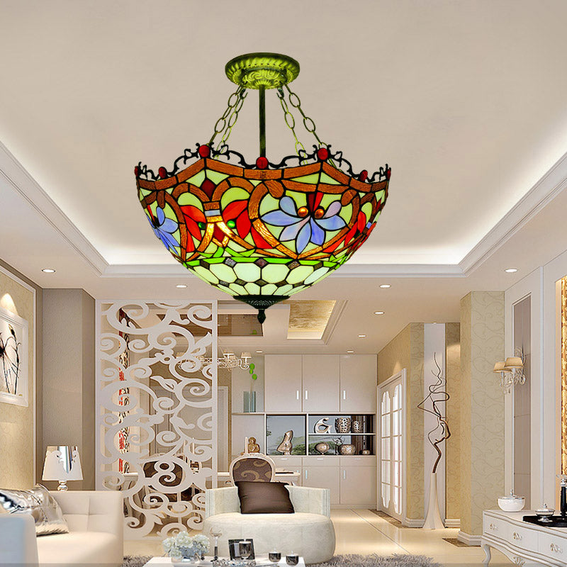 Kroonluchter verlichtingsarmatuur Tiffany-stijl koepelvormige gekleurd kunstglas hangende kroonluchter
