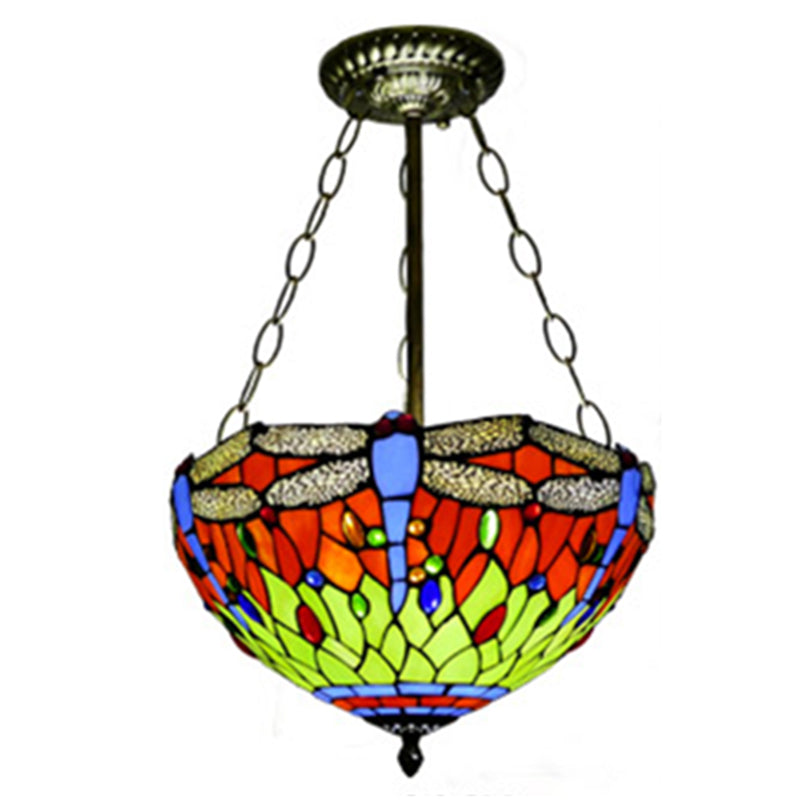 Kroonluchter verlichtingsarmatuur Tiffany-stijl koepelvormige gekleurd kunstglas hangende kroonluchter