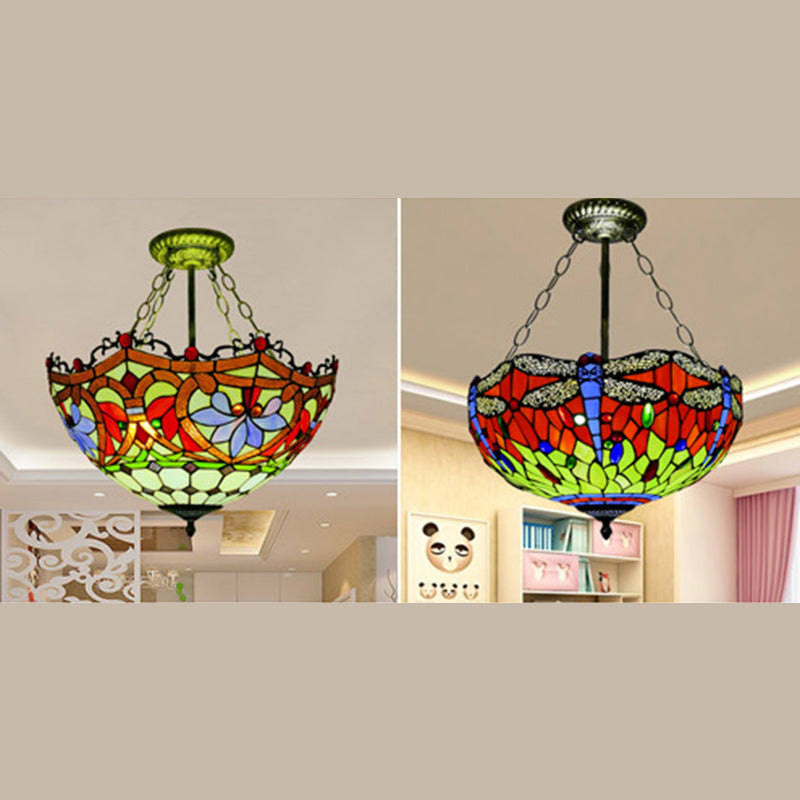 Kroonluchter verlichtingsarmatuur Tiffany-stijl koepelvormige gekleurd kunstglas hangende kroonluchter