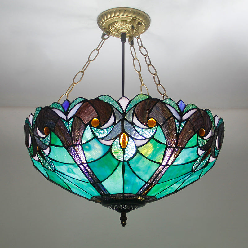 Ciotola invertita lampadario dispositivo di appuntamento a pendente in vetro colorato tiffany