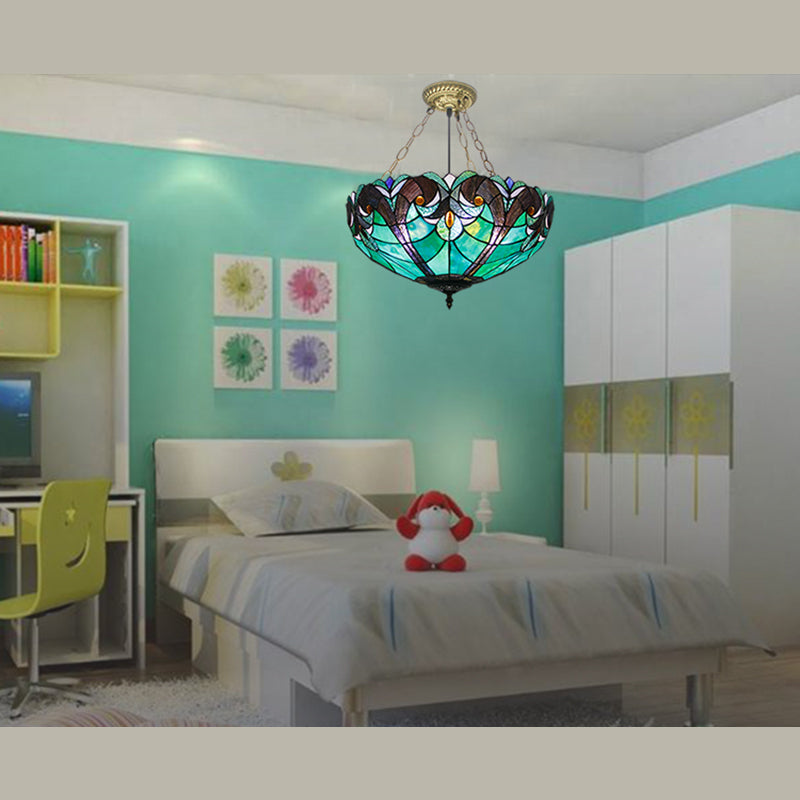 Ciotola invertita lampadario dispositivo di appuntamento a pendente in vetro colorato tiffany