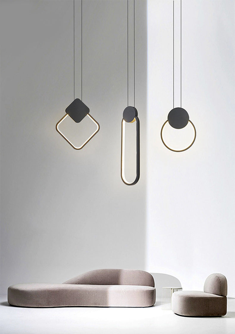Black Geometric LED Pendant Light in Modern Concise Style Aluminium Hanging Lamp with Acrylic Shade