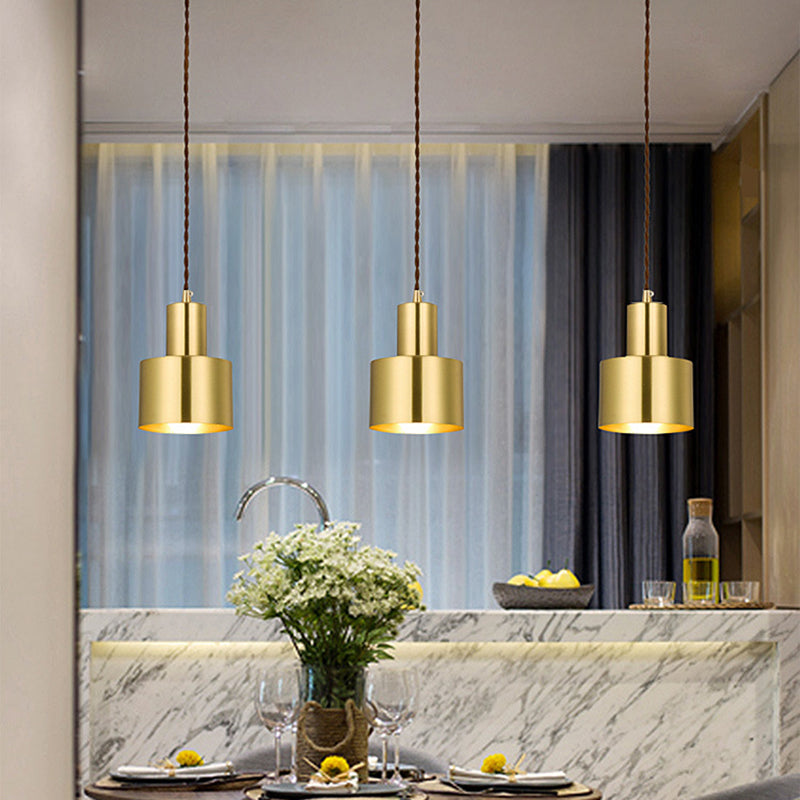 Gold Cylindrical Single Pendant Light Fon de fer forgé lampe pour les espaces intérieurs