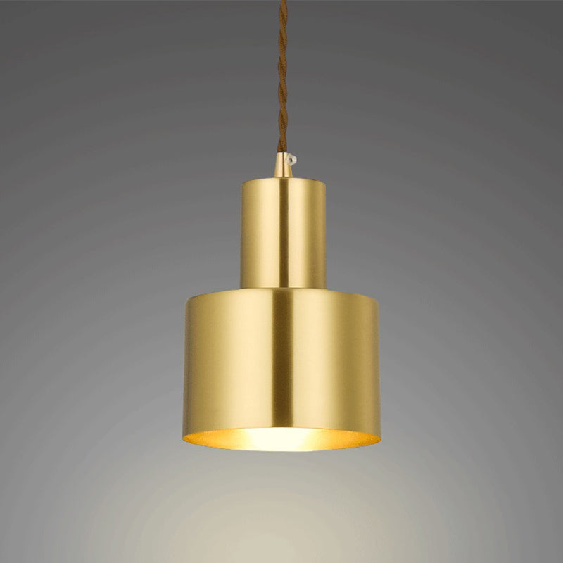 Gold Cylindrical Single Pendant Light Fon de fer forgé lampe pour les espaces intérieurs
