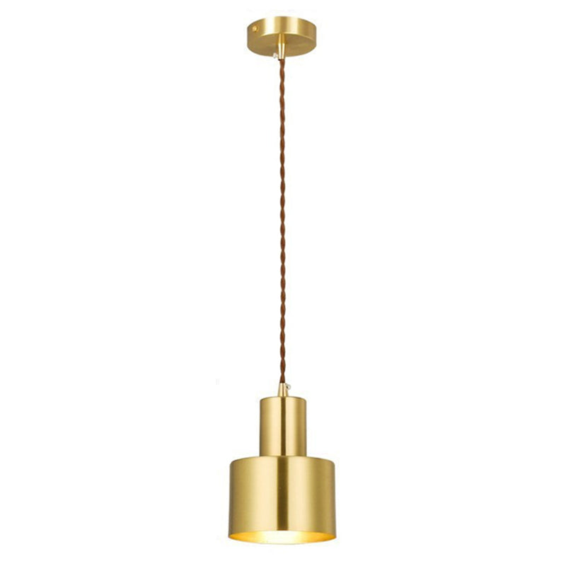 Gold Cylindrical Single Pendant Light Fon de fer forgé lampe pour les espaces intérieurs